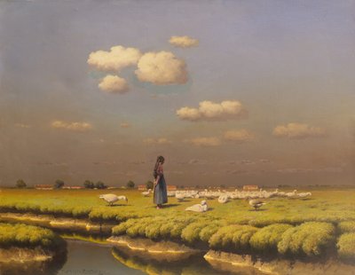有鹅姑娘的风景（布面油画） 作者 保罗·威廉·凯勒·罗伊特林根