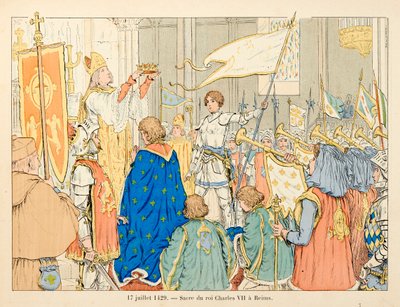 插图取自 Theodore Cahu 的《圣女贞德》一书，由 Paul De Semant（1855-1915）绘制：7 月 17 日在兰斯的查理七世国王的圣地 作者 保罗·德·塞曼特