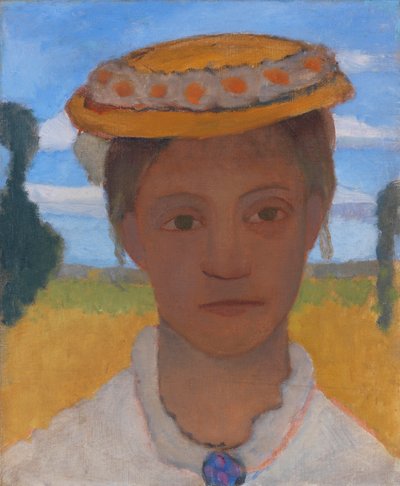 艺术家的妹妹赫玛，她的帽子上有一个雏菊花环，约1901年。 作者 Paula Modersohn Becker