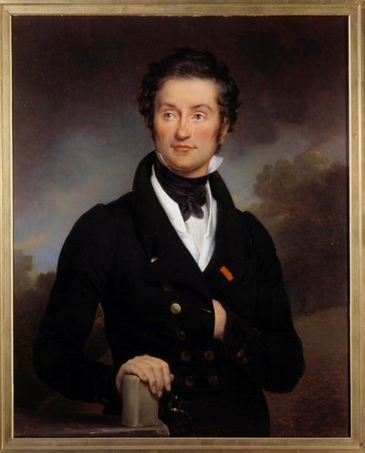 作家查尔斯·诺迪埃 (Charles Nodier) (1780-1844) 的肖像 他举办了一个文学沙龙，那里有伟大的浪漫主义艺术家 (雨果、拉马丁、维尼...) 画由保林·盖林 (1783-1855) 19 世纪。 巴黎，阿森纳图书馆。 作者 保林·让·巴蒂斯特·格林