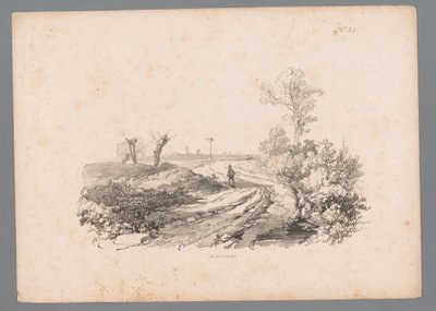 乡村道路上手持拐杖的人物风景画
保卢斯-劳特斯的风景研究（系列名称）
保卢斯-劳特斯的 40 幅风景研究新作（系列名称） 作者 F. Tessaro (uitgever)