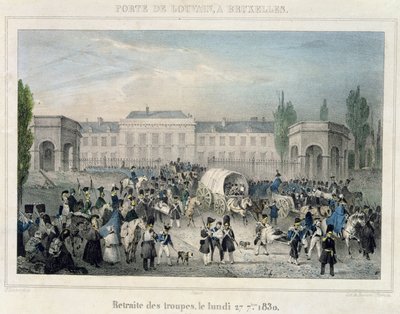 布鲁塞尔Porte de Louvain：荷兰军队的撤退，1830年9月27日，由Dewasme-Pletinckx雕刻 作者 保罗·劳特斯