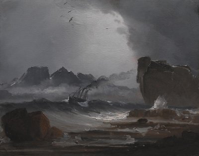 挪威海岸附近波涛汹涌的大海与蒸汽船 作者 彼得·巴尔克