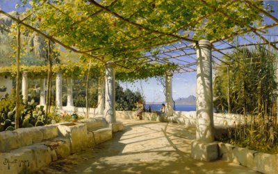 卡普里岛上的凉棚俯瞰维苏威火山 作者 Peder Monsted