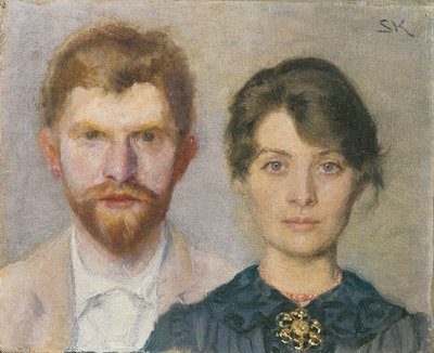 玛丽和PSKrøyer的双面肖像。这对夫妻互相刻画 作者 Peder Severin Krøyer
