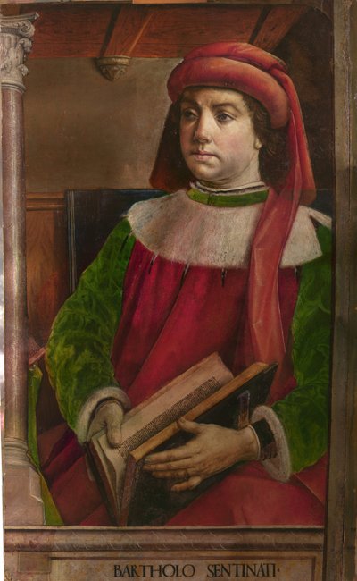 Bartole en latin Bartolus de Saxoferrato (1313-1356) - Bartolus de Saxoferrato par Berruguete, Pedro (1450-1503)。 木头油彩，尺寸：95x57，c。 1473-1475，马尔凯国家美术馆，乌尔比诺 作者 佩德罗·贝鲁格特