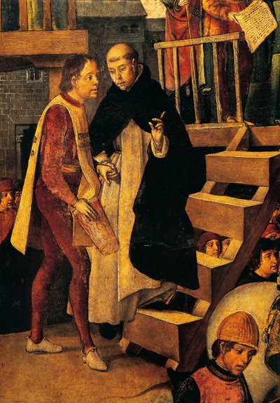 被判刑者前往宗教法庭，佩德罗-贝鲁古埃特（Pedro Berruguete，约 1450 年-约 1504 年）所作《圣多梅尼科-古斯曼主持的 Autodafe》中的细节 作者 佩德罗·贝鲁格特