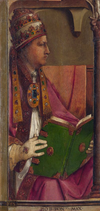 PIE II - Pope Pius II par Berruguete, Pedro (1450-1503)。木板油画，尺寸：116x52，约 1473-1475 年，马尔凯国家美术馆，乌尔比诺 作者 佩德罗·贝鲁格特