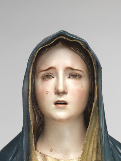 悲伤的处女Mater Dolorosa（多色木材，玻璃和动物毛） 作者 Pedro de Mena