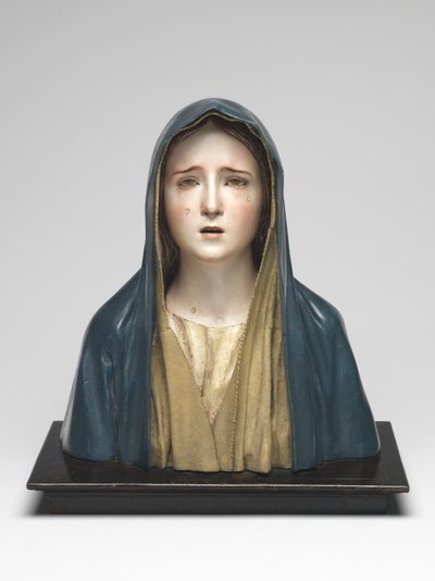 悲伤的处女Mater Dolorosa（多色木材，玻璃和动物毛） 作者 Pedro de Mena