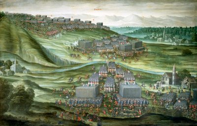 1620年11月7日至8日白山战役第一阶段的部队部署，罗马圣玛丽亚教堂保存的彼得-斯纳耶斯（1592-1667）的画作。 作者 皮特·斯奈尔斯