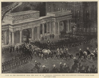 游行从圣乔治医院的屋顶，枪支进入海德公园的视图 作者 珀西FS Spence
