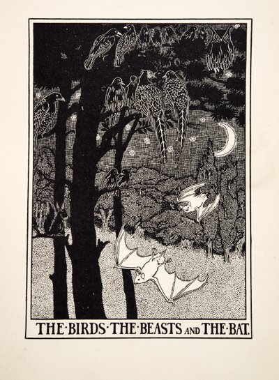 鸟、兽和蝙蝠，选自《伊索的一百个寓言》，1903年出版（雕刻）。 作者 珀西·比林斯赫斯特（Percy J.