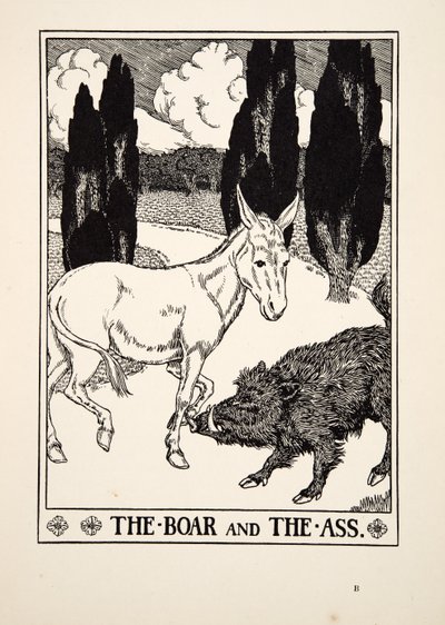 野猪和驴子，来自A Andred寓言的Aesop，pub.1903 作者 珀西·比林斯赫斯特（Percy J.