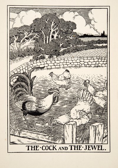 公鸡和宝石，来自阿索普的一百个寓言，pub.1903 作者 Percy J. Billingshurst