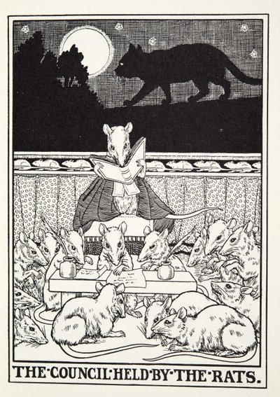 理事会由来自Fontaine Fables酒吧的老鼠举办。 1905年 作者 Percy J. Billingshurst