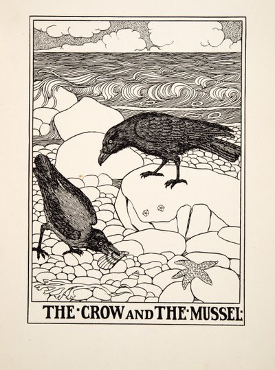 乌鸦和贻贝，来自阿索普的一百个寓言，pub.1903 作者 Percy J. Billingshurst