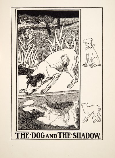 The Dog and the Shadow，来自A Andred寓言的Aesop，pub.1903 作者 珀西·比林斯赫斯特（Percy J.