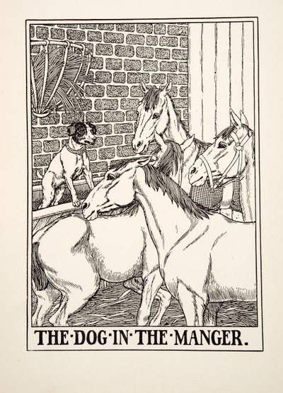 The Man in the Manger，from A Hundred Fables of Aesop，pub.1903 作者 珀西·比林斯赫斯特（Percy J.