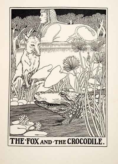 狐狸和鳄鱼，来自A Hundred Fables of Aesop，pub.1903 作者 珀西·比林斯赫斯特（Percy J.