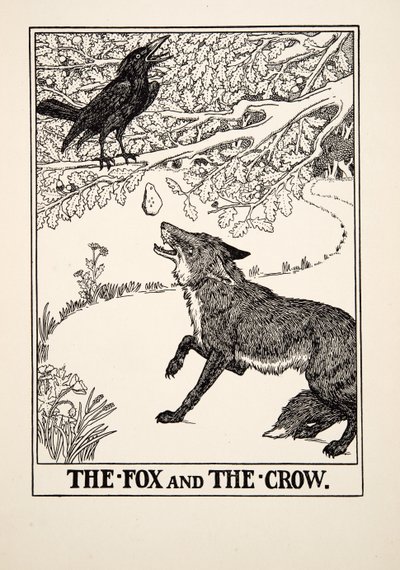 狐狸和乌鸦，来自Aesndred寓言的伊索，pub.1903 作者 珀西·比林斯赫斯特（Percy J.
