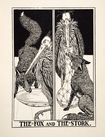 福克斯和鹳，来自A Hundred Fables of Aesop，pub.1903 作者 珀西·比林斯赫斯特（Percy J.