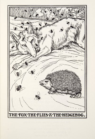 来自Fontaine Fables酒吧的Fox，Flies和Hedgehog。 1905年 作者 珀西·比林斯赫斯特（Percy J.