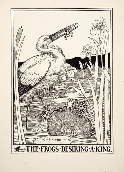 青蛙渴望一个国王，来自阿索普的一百个寓言，pub.1903 作者 Percy J. Billingshurst