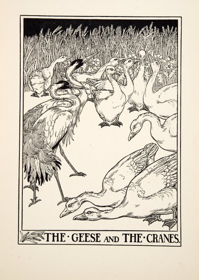 鹅和起重机，来自阿索普的一百个寓言，pub.1903 作者 Percy J. Billingshurst