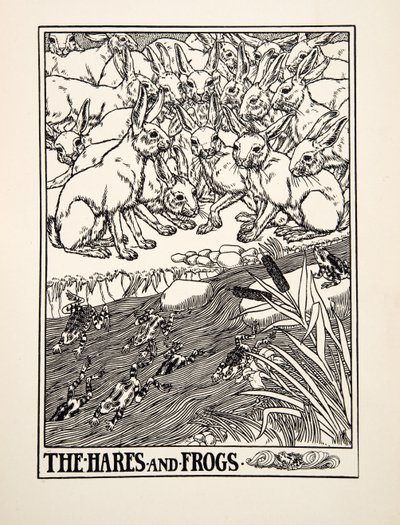 The Hares and Frogs，来自A Andred寓言的Aesop，pub.1903 作者 Percy J. Billingshurst