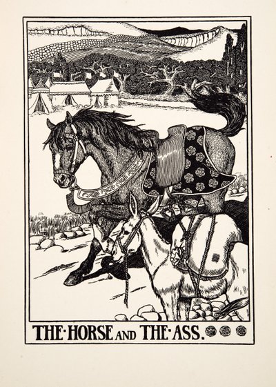 马和驴子，来自阿索普的一百个寓言，pub.1903 作者 Percy J. Billingshurst