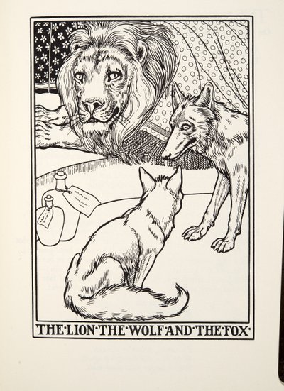 狮子，狼和狐狸，来自Fontaine Fables，酒吧。 1905年 作者 Percy J. Billingshurst