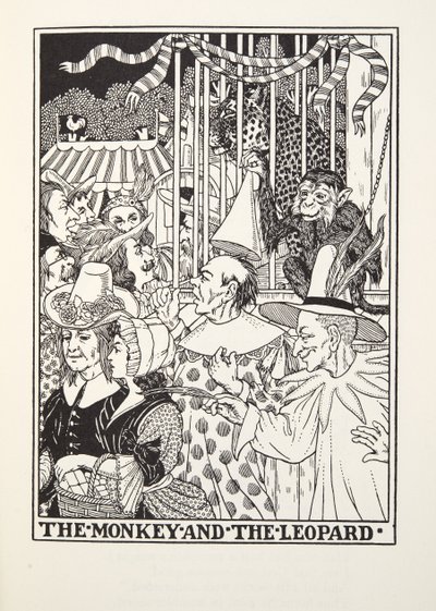猴子和豹子，来自Fontaine Fables，酒吧。 1905年 作者 Percy J. Billingshurst