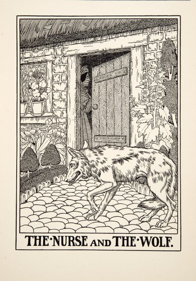 护士与狼，来自阿索普的一百个寓言，pub.1903 作者 Percy J. Billingshurst
