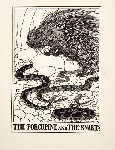 豪猪和蛇，选自《伊索的一百个寓言》，1903年出版（雕刻）。 作者 珀西·比林斯赫斯特（Percy J.