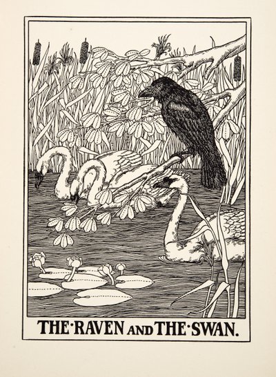 乌鸦和天鹅，来自A Andred寓言的伊索，pub.1903 作者 珀西·比林斯赫斯特（Percy J.