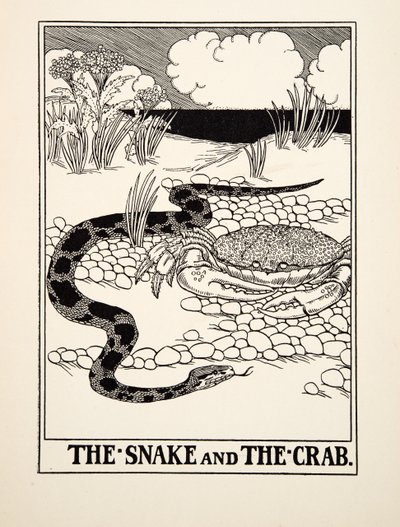 蛇和螃蟹，来自阿索普的一百个寓言，pub.1903 作者 珀西·比林斯赫斯特（Percy J.