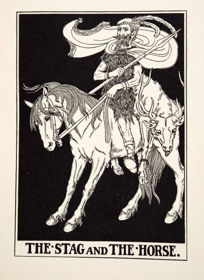 雄鹿和骏马，出自《伊索寓言百家》，1903年出版（雕刻）。 作者 珀西·比林斯赫斯特（Percy J.