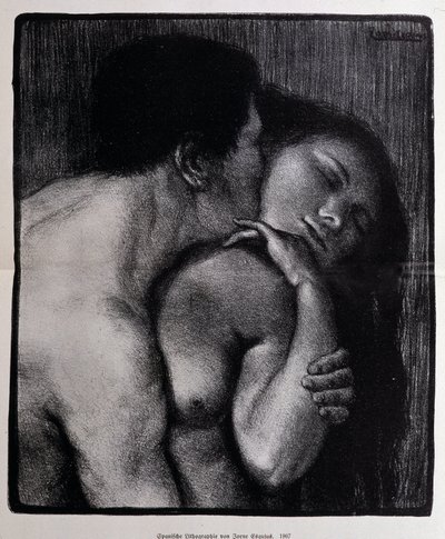 男人亲吻女人石版画作者：Pere Torne-Esquius（托尔内-埃斯奎斯 作者 Pere Torne Esquius