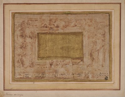带女像柱、饰物和 Putti 的灰泥框架设计 作者 佩里诺·德尔·瓦加（Perino del Vaga）