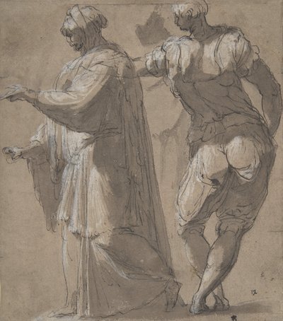 两个站立的男性形象，1501-47。 作者 佩里诺·德尔·瓦加（Perino del Vaga）