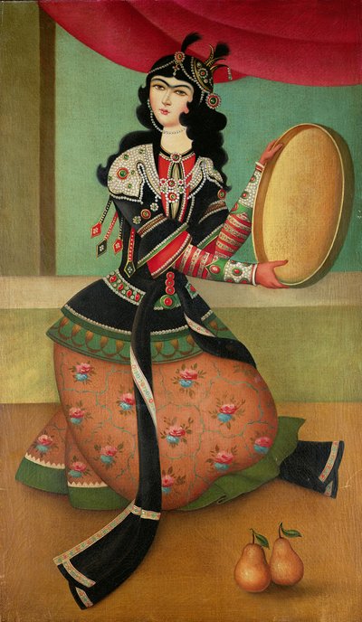 一个跳舞女孩与手鼓，Qajar学校 作者 波斯学校