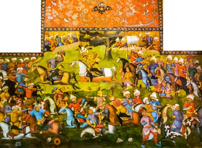 Shah Ismail I战胜Taher-Abad或Merv战役，战胜Muhammad Shaybani Khan，接待大厅，Chehel Sotun，1647 作者 波斯学校