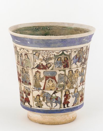 Beaker描绘Shahnama，Kashan，伊朗，Saljuq时期（陶瓷） 作者 波斯学校