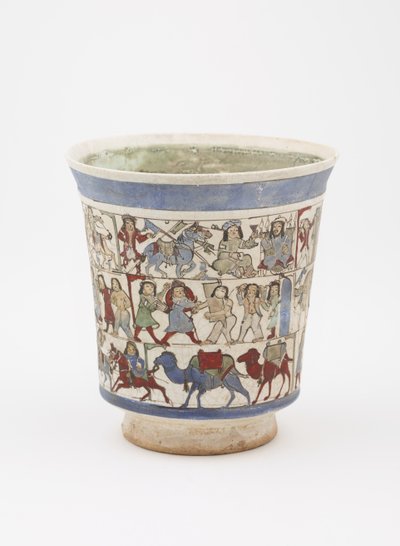 描绘“ Shahnama”的烧杯，伊朗喀山，Saljuq时期，十二世纪末（釉下和釉上涂有搪瓷的石浆） 作者 波斯学校