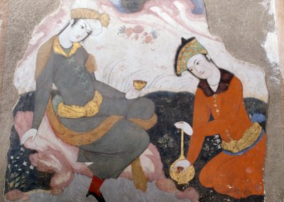 带玻璃和瓶子的女性形象 作者 波斯学校
