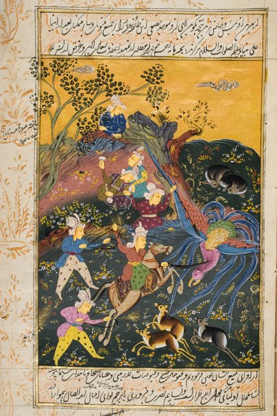 狩猎场景（不透明的wc和黄金在纸上） 作者 波斯学校
