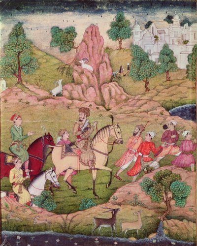 与猎鹰，萨法维王朝狩猎（1502-1736） 作者 Persian School