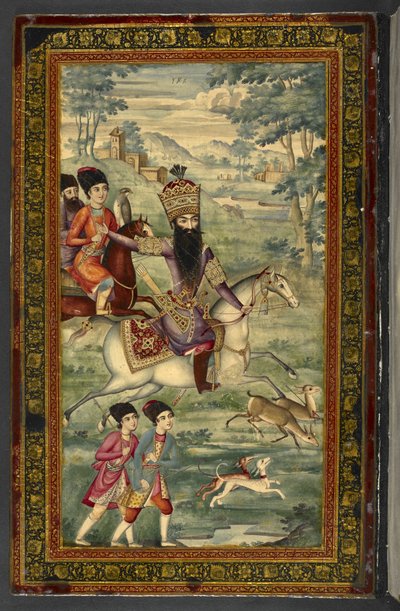 IO Islamic 3558 法特-阿里-沙阿-卡贾尔肖像，"Dīvān-i Khāqān"，作者：Fatḥ ʻAlī Shāh Qājār（漆上彩绘） 作者 波斯学校