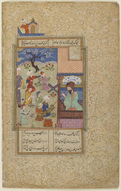 Layla和Majnun在学校中，来自Divan，约1490年 作者 波斯学校
